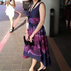 Lela Rose Neiman Marcus Dress Purple Watercolor High Low Hem - sz 6